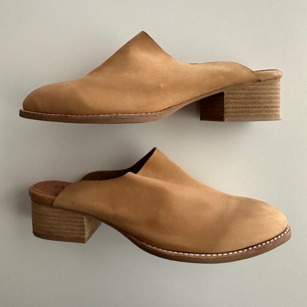 Overland Rayna NWOB Almond Toe Wood Heel Tan Nubuck Mule Shoe EU‎ 40 US 9 9.5